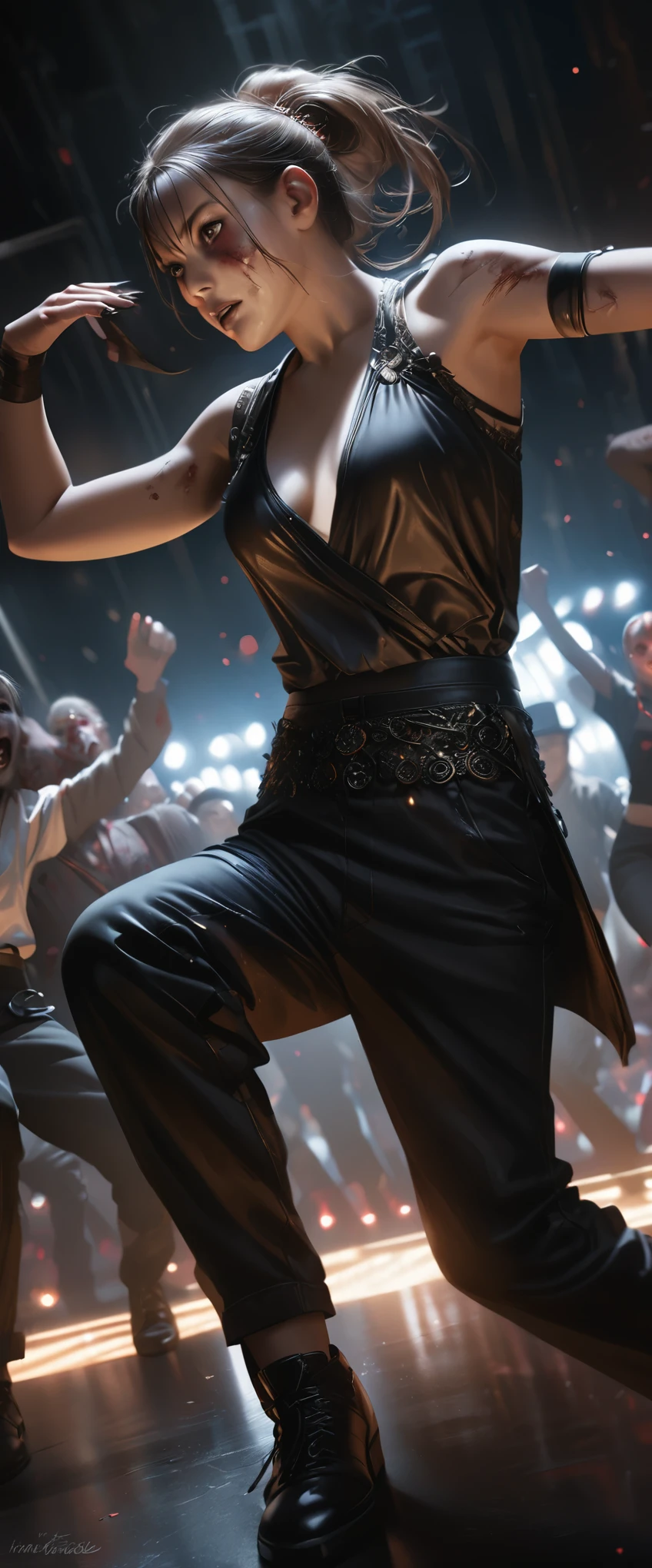 Highest quality, Realistic, photoRealistic, Award-winning photography, (Intricate details: 1.2), (Subtle details), (Intricate details), (Cinematic Light, zombie, zombie breakin' dancers, Thriller, dance),