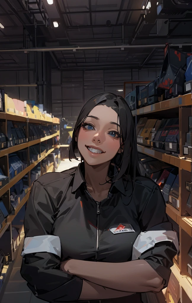 Woman black, high qualiy, Maximum quality, inside a warehouse