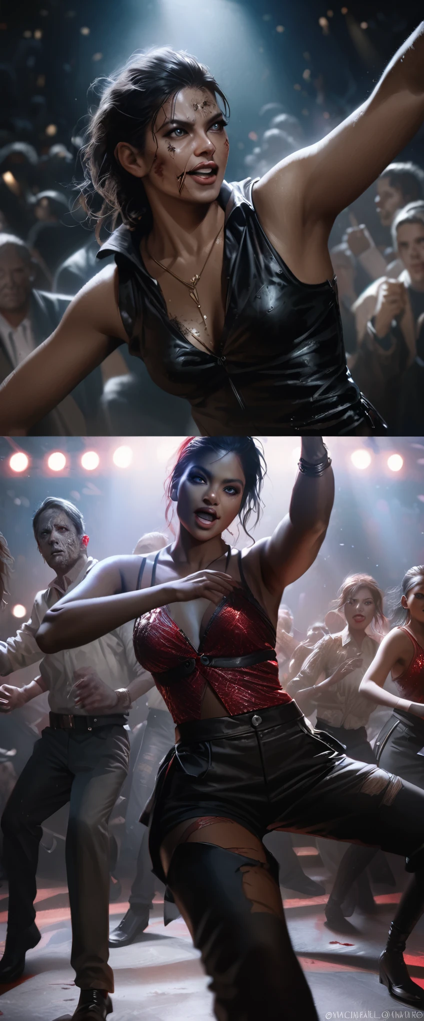 Highest quality, Realistic, photoRealistic, Award-winning photography, (Intricate details: 1.2), (Subtle details), (Intricate details), (Cinematic Light, zombie, zombie breakin' dancers, Thriller, Michael jackson, dance),