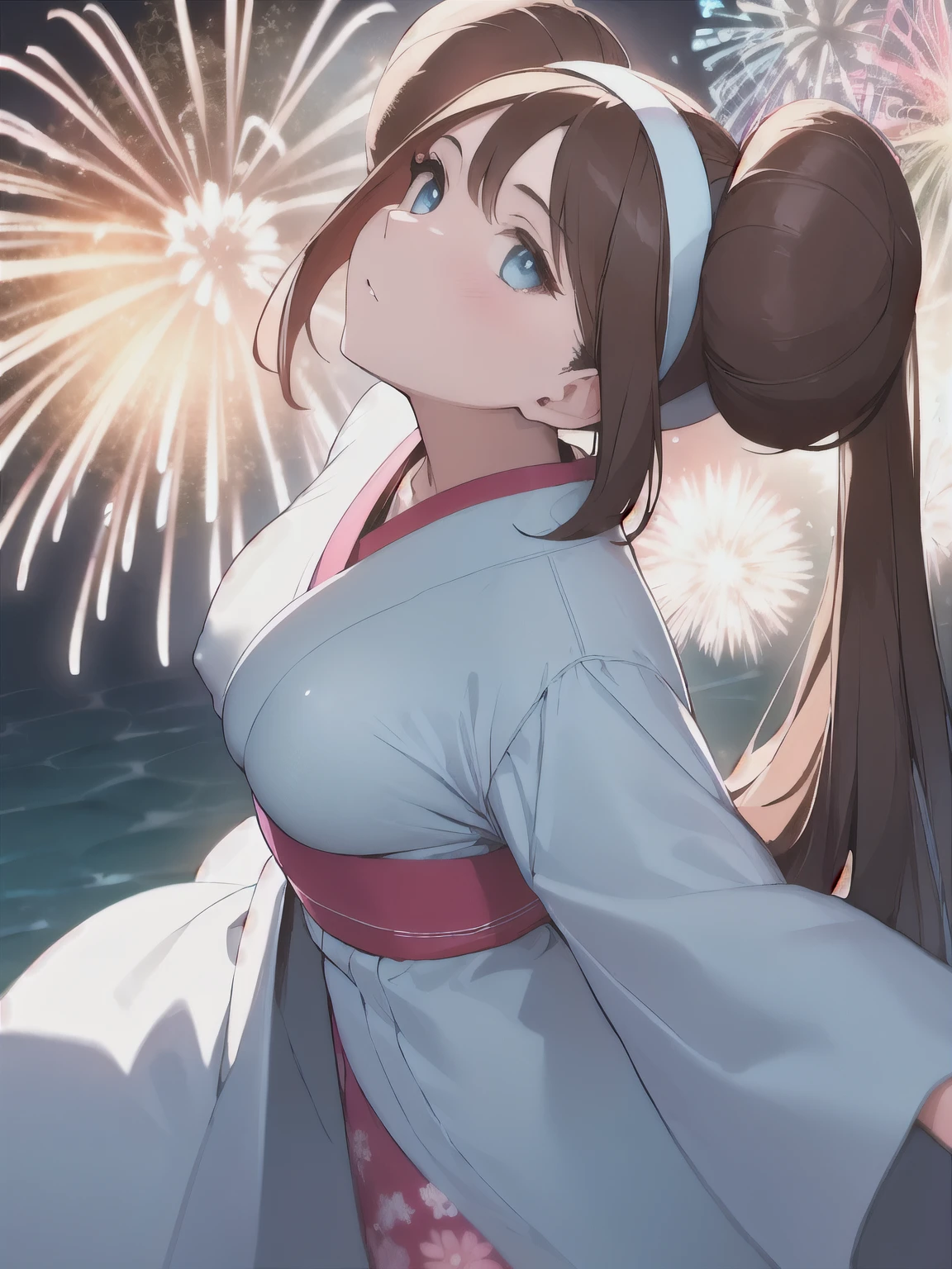 (Highest quality,128k, masterpiece:1.55, photorealistic, hyperrealistic), Ultra detailed face, Detailed lips, Detailed eyes, double eyelid,
BREAK (looking up:1.5), cinematic angle, public indecency, leaning back, ((walking)),
BREAK 1girl, solo, (full , pointy breastsng breasts:1.5), red:1.3),
BREAK rosa, brown hair, double bun, doughnut hair bun, hair bun, blue eyes, hair between eyes, twintails,
BREAK (nipples through:1.2), ,visor cap, floral printed light blue yukata, wide sleeves, long sleeves,
BREAK at night, outdoors, (aerial fireworks:1.5), Rough Seas, Moonlit Ocean, in the Sandy Beach,