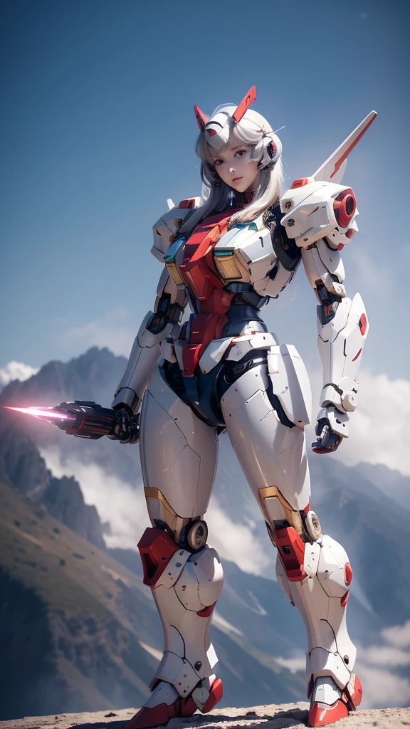 Textured skin, Super Detail, Attention to detail, high quality, 最high quality, High resolution, 1080P, Hard disk, beautiful,(Gundam Girl),Beautiful cyborg woman,Mecha Cyborg Girl,Battle Mode,Girl with a mechanical body,She wears a futuristic Gundam mecha