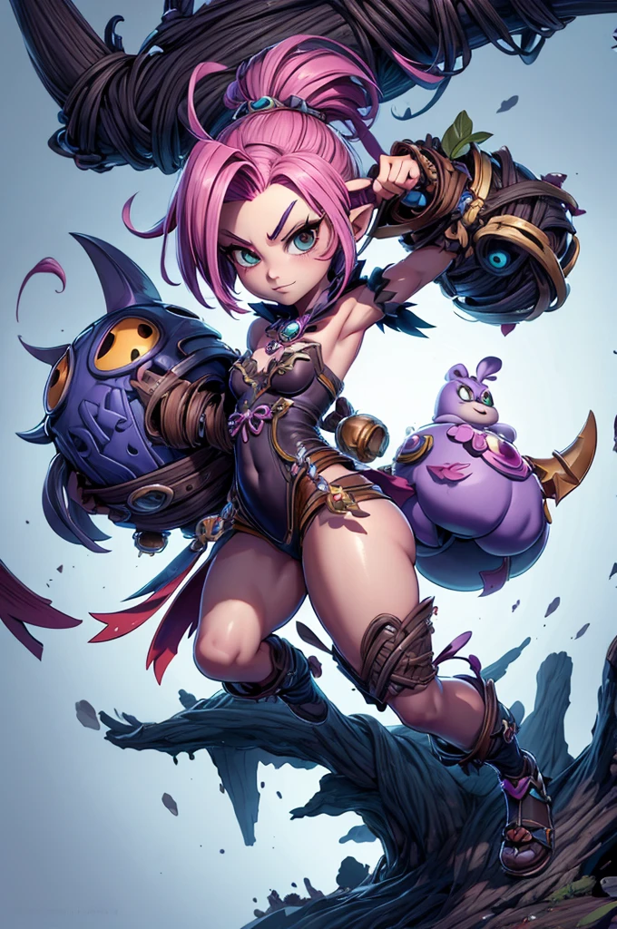 Rayman Legends style tree, character estilo art rayman legends, (girl), fully body, viking style, Giant Accessories,Giant Monster, Little bunny, sensuality, FANTASY
