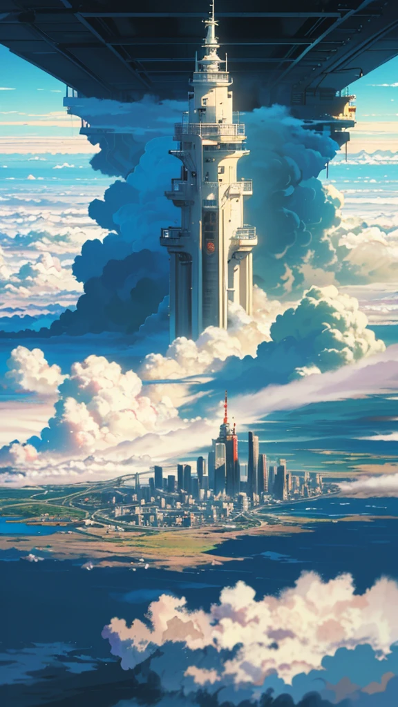 octane rendering,bioluminescence,8K resolution concept art,realism,by Mappa studios,masterpiece,top quality,official art,illustration,ligne claire,(cool_color),perfect composition,absurd,fantasy Focus,(aerial),(above the clouds:1.4),(finely drawn modern city:1.3),(modern city towering above the clouds:1.2),epic,(focus_girl:1. 2),(girl in city peak of Broken bridge),girl sitting alone at foot of bridge looking into distance (girl in city peak of Broken bridge),detailed uniform,calm expression,bird's eye view,wind blowing,fantastic plants,book,giant world tree,movement,(depth of field),stretched shot,view from above