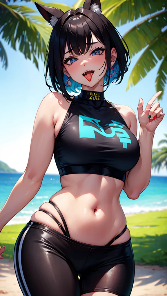 kawakami sadayo,，Agent costume sexy thighs，lewd poses，Poster publicity style，cool swimsuit，，Ocean park，Plump body，C cups，Happy expression，Be loving