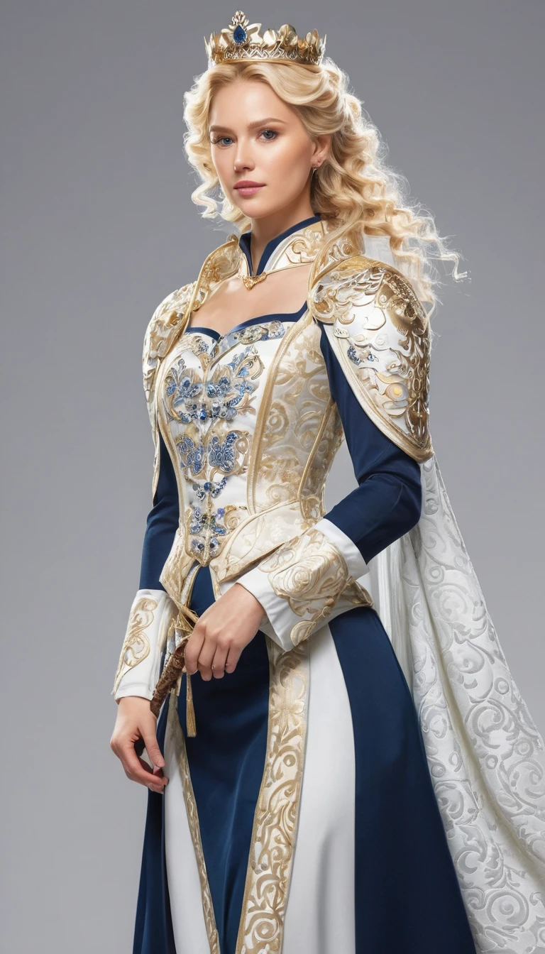 ((An illustration))（high resolution）Nordic Queen、35-year-old woman、whole body、She has short, curly blonde hair.。warrior&#39;s eyes、Tall、Well-trained, muscular body、Large bust and hips、Hiding the udder with your hands。Pubic hair is dense。Taking off the dirty armor