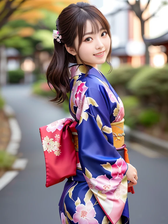 Photo-realistic quality、araffe dressed in a kimono standing on a path, wearing a kimono, wearing kimono, 色鮮やかなkimonoを着て, in kimono, japanese kimono, in a kimono, Japanese women, Young Japanese girl, kimono, Japanese style,, elegant Japanese women, wearing royal kimono