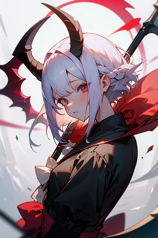 Short white hair, Headbang 2.、cute、Beautiful woman、、、Braiding、Demon Cupid、Goat horns、Scythe that cuts life、Wings on your back、