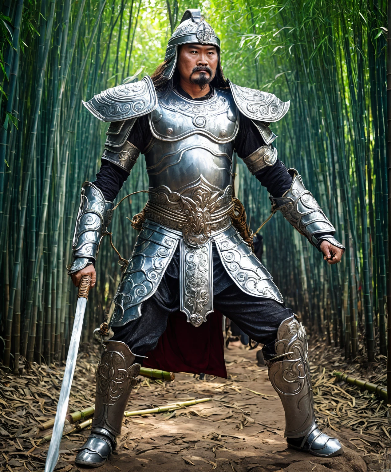 Immortal war god in Vietnamese mythology. Saint Giong is a giant, majestic and imposing, with rippling muscles, bright eyes, long hair, a goatee and wearing a shiny armor, a strong iron helmet. In one hand he holds a magical iron whip, in the other he holds a cluster of old bamboo trees like a cluster of violent weapons, riding an iron horse. Saint Giong becomes an invincible warrior, his horse's posture flies up to the sky.