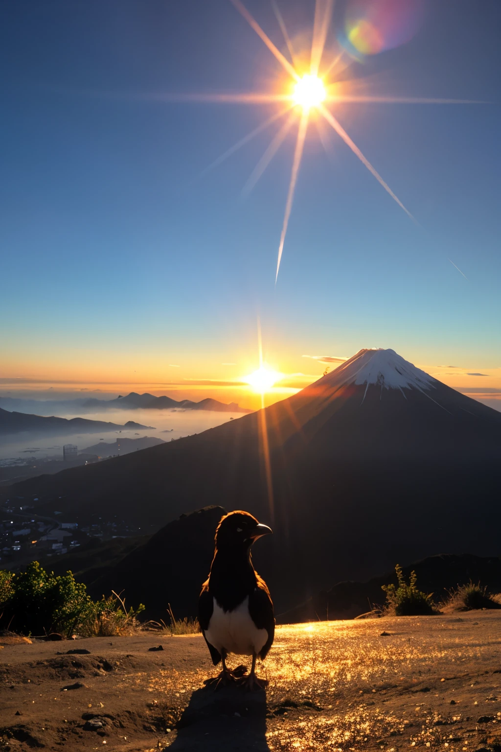 Volcano rain birds sun