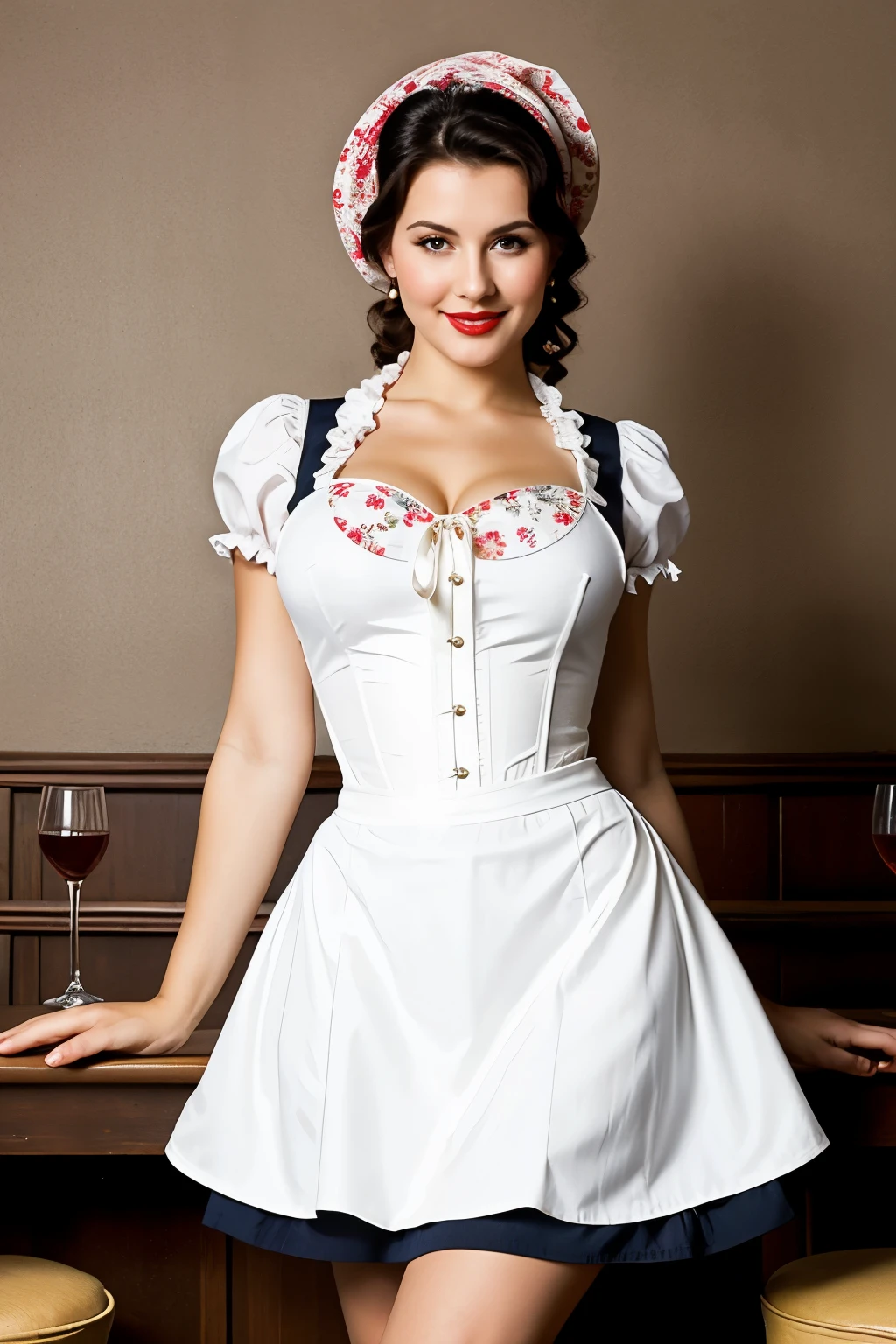 Kimbra in sexy maid clothes with lipstick and smiling