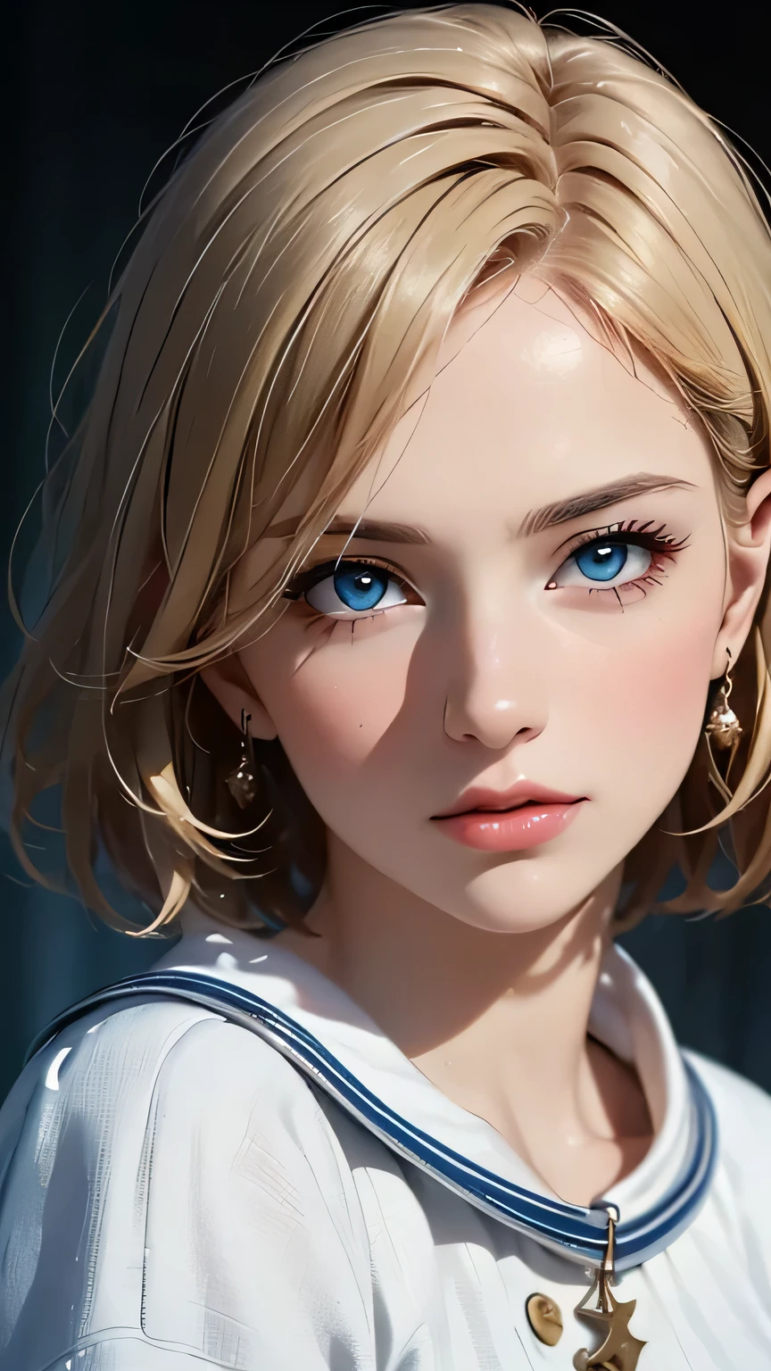 (highest quality,4k,8K,High resolution,masterpiece:1.2),Super detailed,realistic:1.37,portrait,blonde,blue eyes,white skin,medieval clothing,detailed facial features,beautiful lips,gorgeous eyes,A wonderful expression,retro style,soft lighting,Bright colors,short hair,break,cowboy shot,