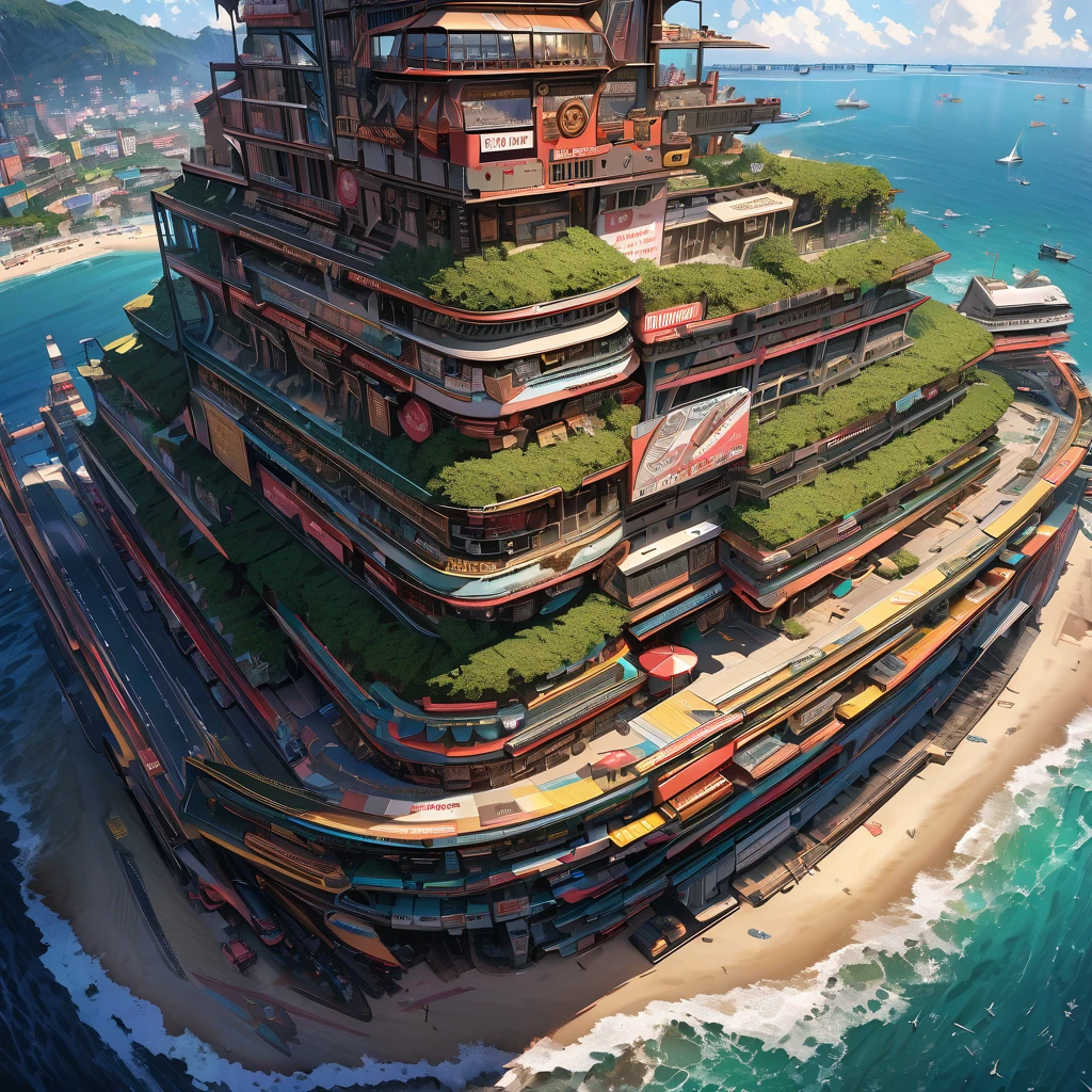 Machine angel, high altitude, sea and beach, detailed background, detailed writing, 4k, UHD, absurd, ultra quality, masterpiece,