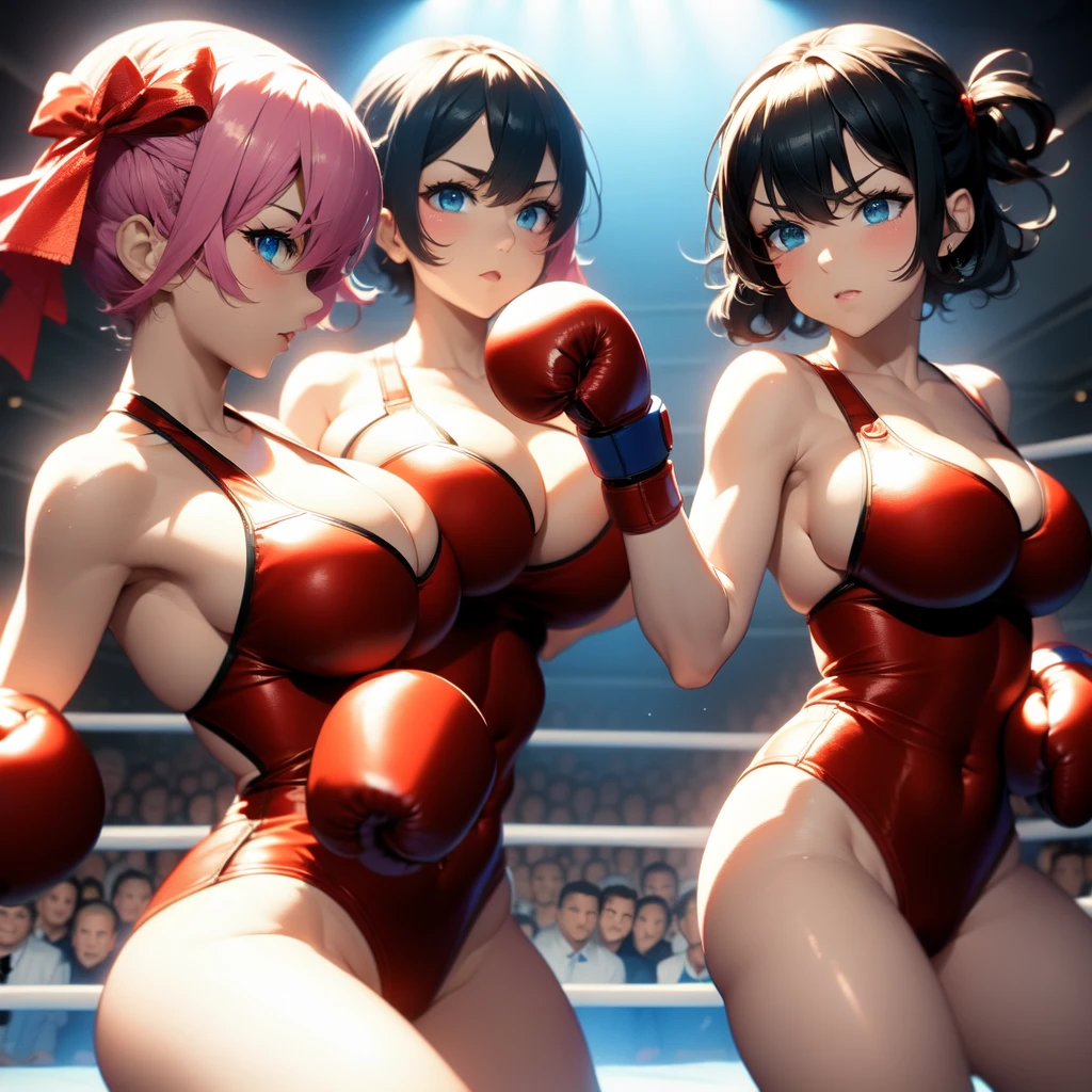 Nsfw , Flat oppai vs oversized oppai , In boxing rings , Wear boxing gloves ,Wear Korea national flag pattern leotard.