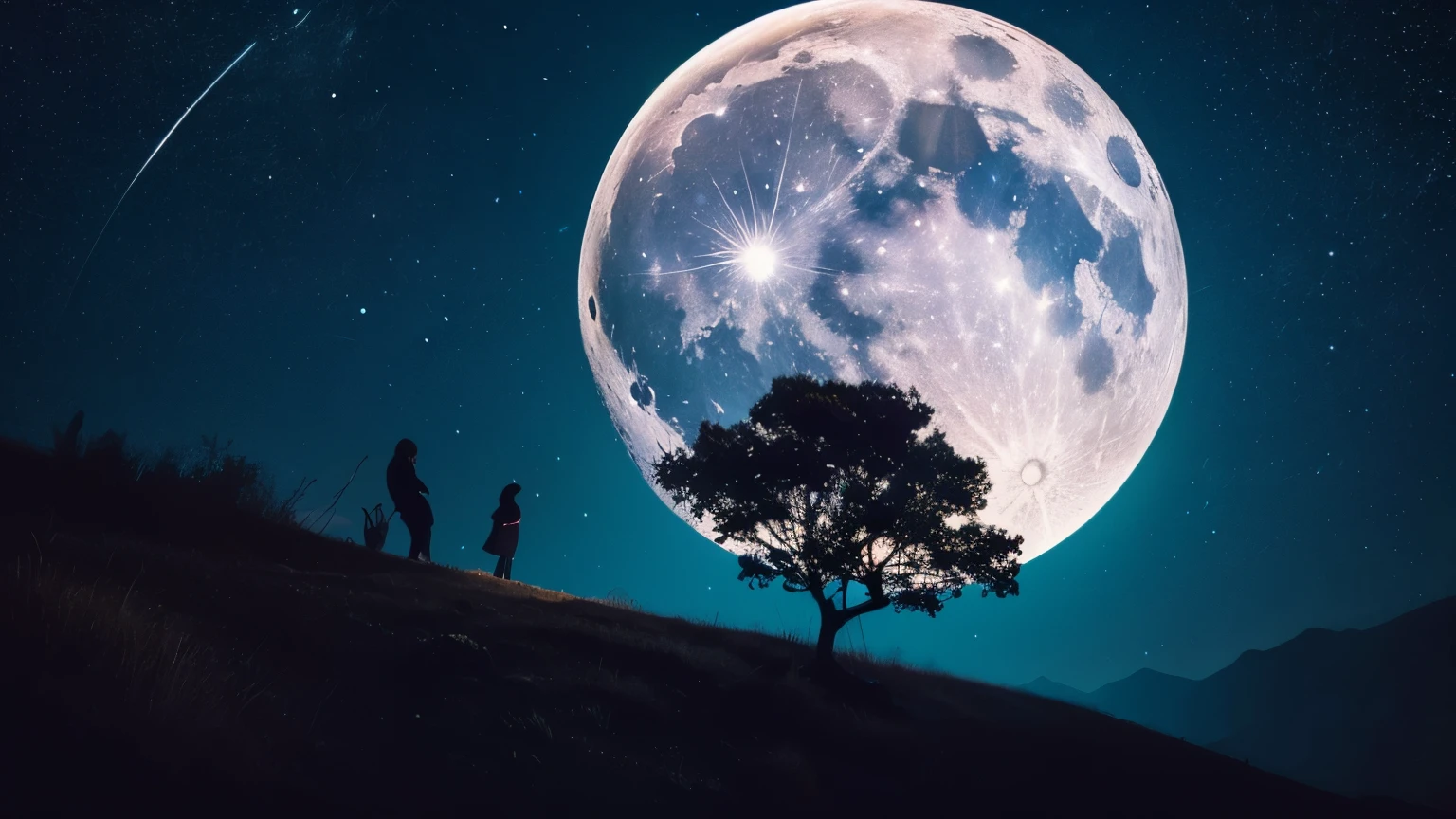 Night sky images, Full moon and stars, LOFI Image, Lofi illustration,