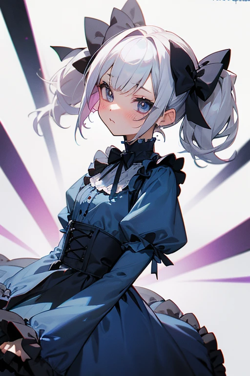 Short white hair, blush, Gothic Lolita、Punk Fashion、Headbang 2.、Blue clothes、Twin tails