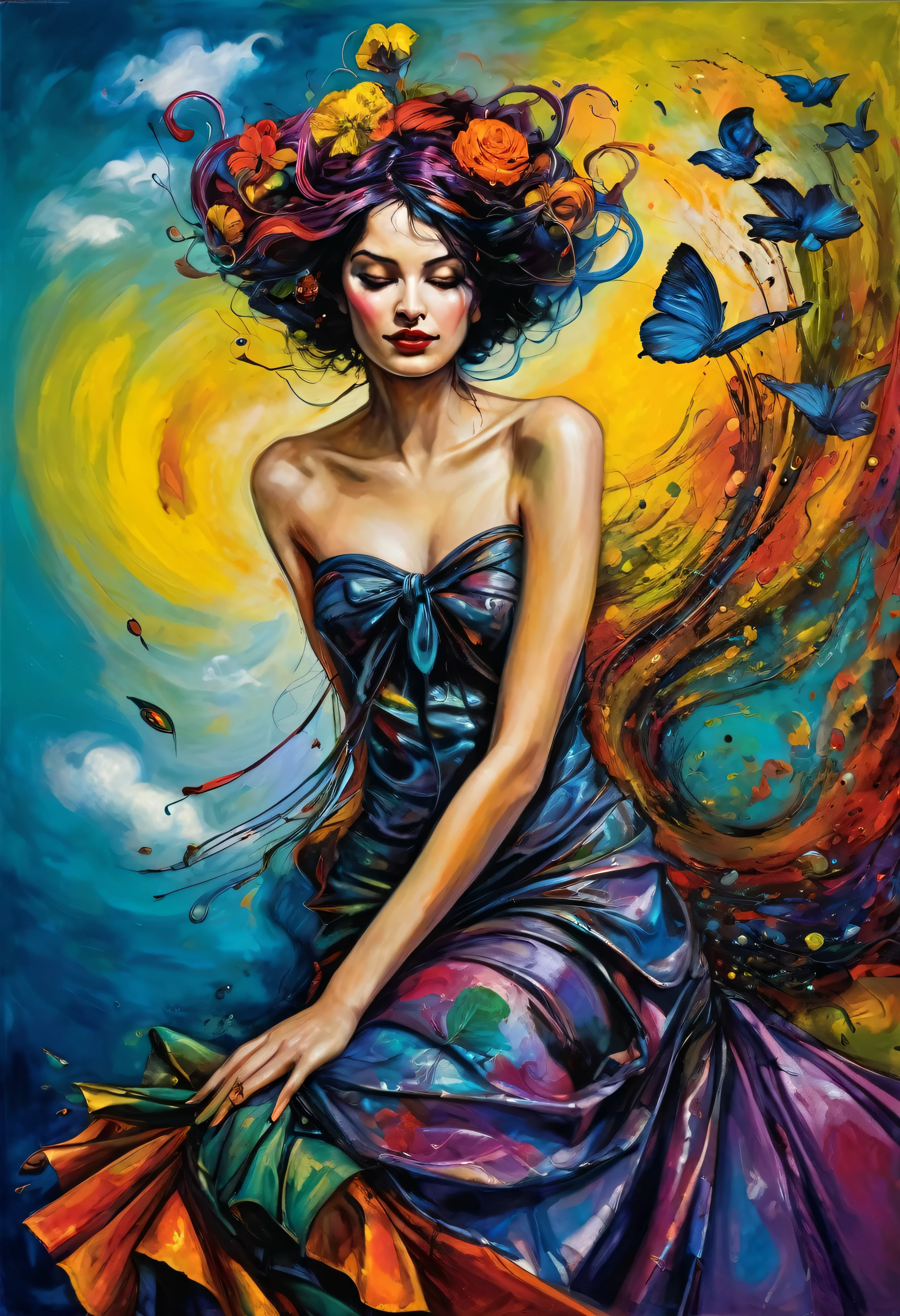 (Artistic Masterpiece of Romantic Life) ( (Themed Art of Life) ( (Conceptual Art) (NFT Exclusive) (Fauvism Work) ()”) Where visual poetry transcends traditional boundaries and embraces the dynamic interplay between creativity and technology Takes),dripping paint,darkart,style, in the style of esao andrews