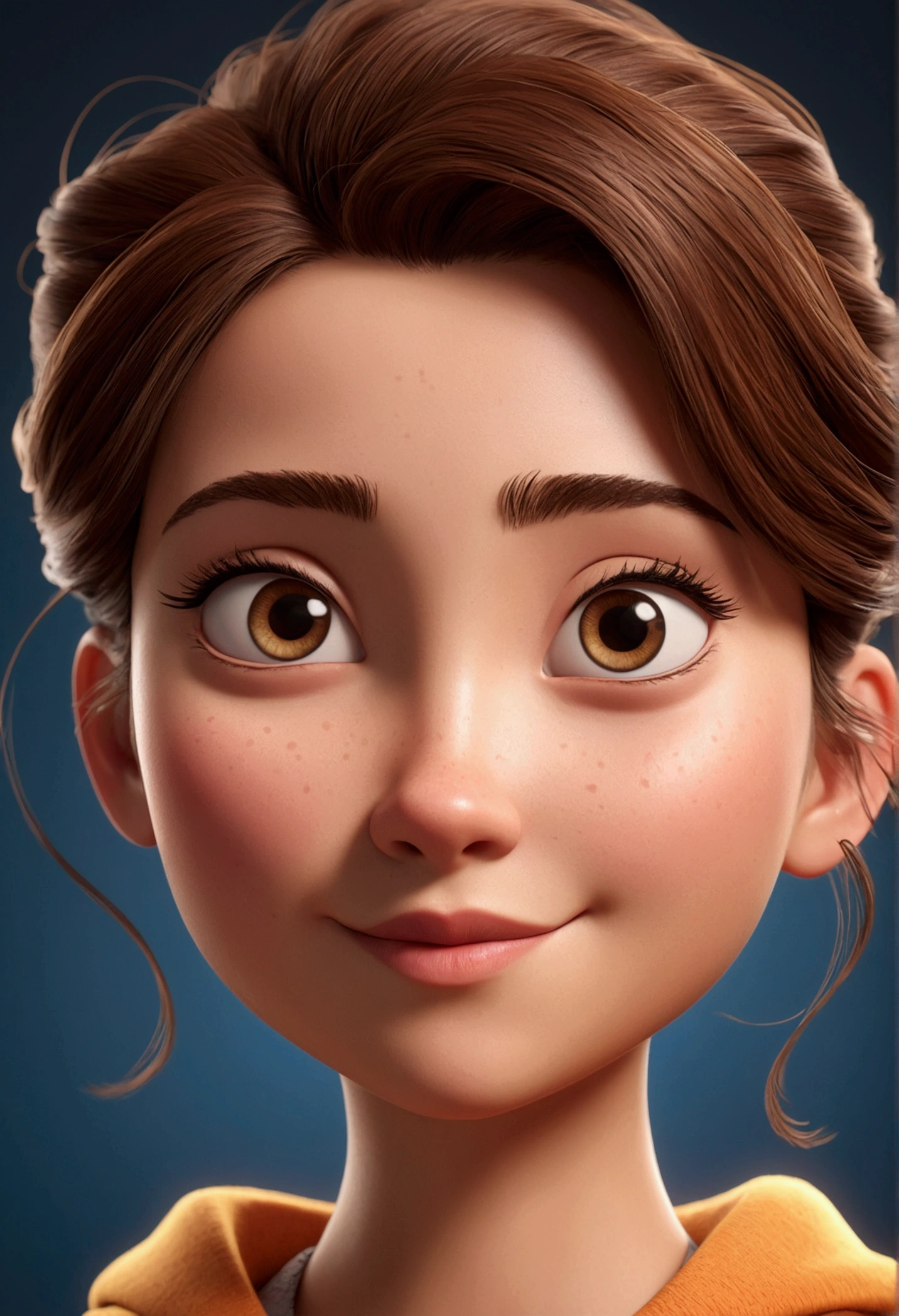 Cartoon character of a woman, an animated character, stylized character, animation style rendering, 3d stylized, Arnold Maya rendering, Stylized 3D rendering, toon render screenshot, 3d character, 3d character, Stylized 3D rendering, 3D character rendering, cartoon character, Personagem de close up, character posing, (Pixar-style) (master part:1.2) (bokeh) (best qualityer) (skin detailed) (detailed texture) (8k) (Argilla) (cinematic lighting) (sharp focus，Sit down and lift your upper body