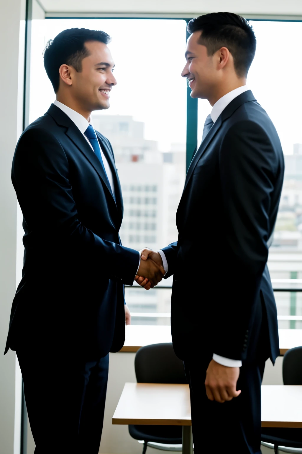 two employees shake hands . please two businessmen who give each other such punishment