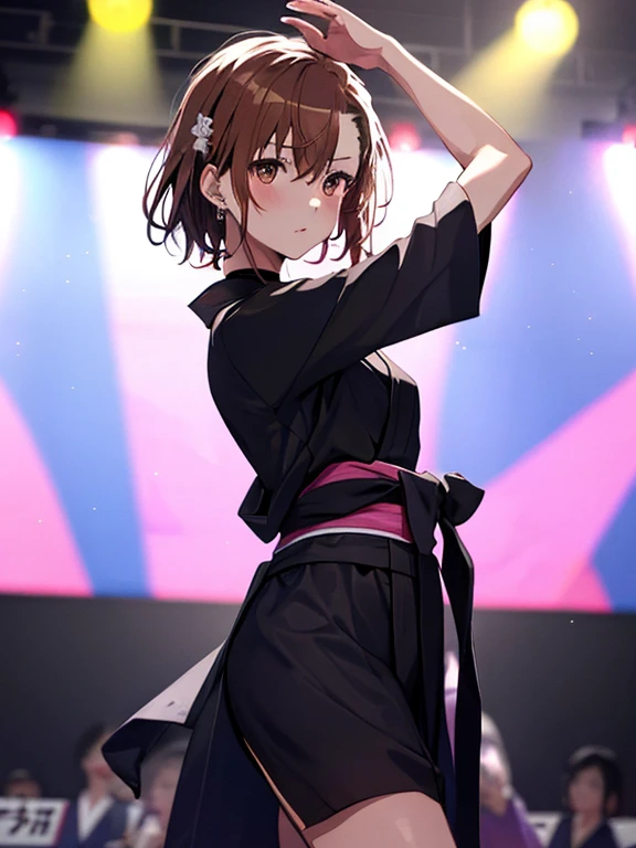 (Dancer:1.5), yukata, The background is a festival, Misaka Mikoto, One girl, Black choker, 超High resolution, retina, masterpiece, Accurate, Anatomically correct, Textured skin, Super Detail, Attention to detail, high quality, 最high quality, High resolution, 4K