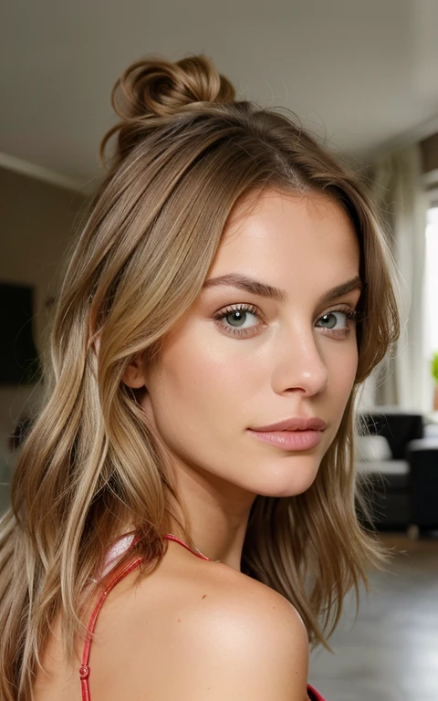 influenceuse blonde avec de longues, cheveux naturellement ondulés, yeux verts, sexy, grand, look élégant et moderne, relaxant, tranquille, extravagant , 8k, extrêmement détaillé, Photoréaliste, Détails compliqués, Texture de peau réaliste, cheveux réalistes, texture, Béni, 8K UHD, Meilleure qualité, haute résolution, attention aux détails, très grand , plaisir, grand angle