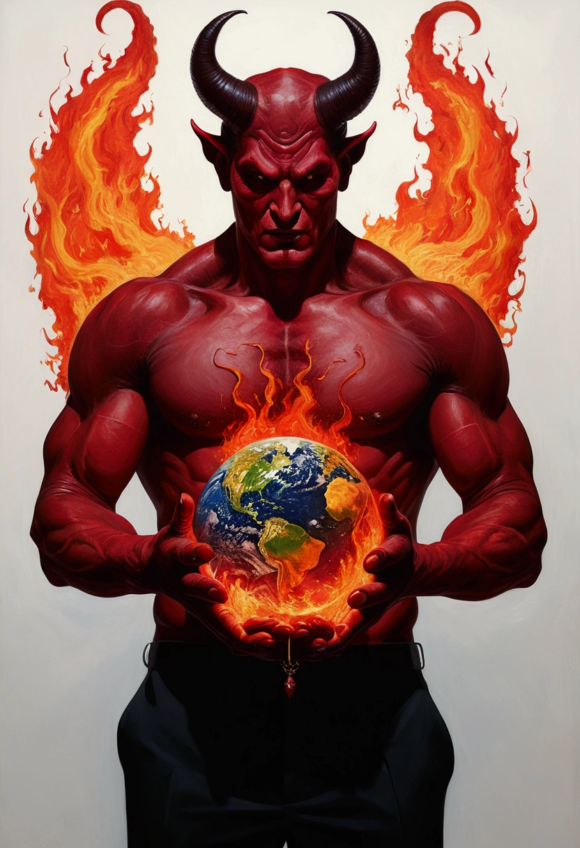 painting of the year (masterpiece) (4k) ((man with devil)) (every accusations is a confession) ((holding earth))