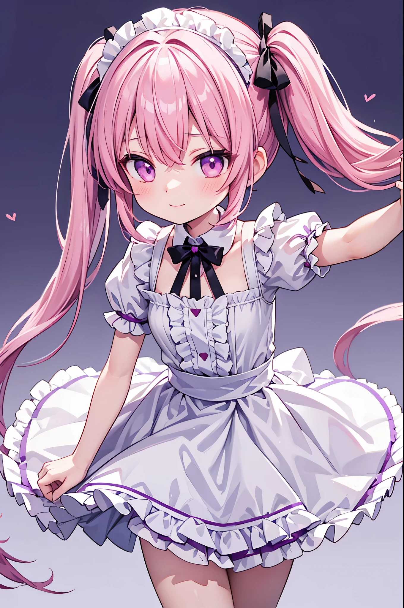 high resolution,smile,woman,woman1人,adult,cute, Twin tails, Pink Hair,BREAK,
Purple eyes,BREAK,Maid clothes,BREAK,Facing forward,BREAK,Light blue background,