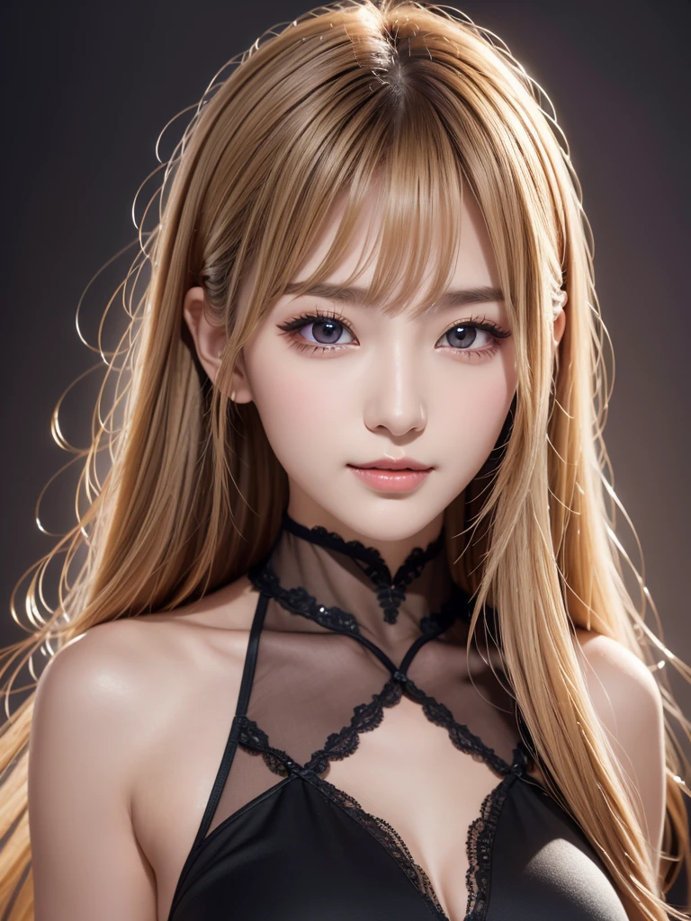masterpiece, Best image quality, high quality, beautiful girl, Japanese, Japanese school girl, Popular Korean makeup, detailed, Swollen eyes, detailed eyes, detailed skin, Beautiful Skin, ultra High resolution, (reality: 1.4), so beautiful, A slightly younger face, Beautiful Skin, thin, (Ultra-realistic), (figure), (High resolution), (8k), (highly detailed), (best figure), (beautifully detailed eyes), (super detailed), (wallpaper), (detailed face), View your viewers, The finer details, detailed face, Pure Erotic Face Ace_v1, smile, Look straight ahead, Look straight ahead, Angle from waist up, Realistic photos, Bright lighting, Professional Lighting, blonde, Long Hair, Dark Ruins, Big Red Moon, Gorgeous red and black dress, Mature Woman,Kiss Shot Acerola Orion Heart Under Blade