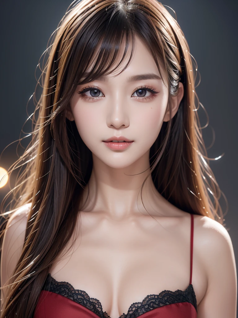 masterpiece, Best image quality, high quality, beautiful girl, Japanese, Japanese school girl, Popular Korean makeup, detailed, Swollen eyes, detailed eyes, detailed skin, Beautiful Skin, ultra High resolution, (reality: 1.4), so beautiful, A slightly younger face, Beautiful Skin, thin, (Ultra-realistic), (figure), (High resolution), (8k), (highly detailed), (best figure), (beautifully detailed eyes), (super detailed), (wallpaper), (detailed face), View your viewers, The finer details, detailed face, Pure Erotic Face Ace_v1, smile, Look straight ahead, Look straight ahead, Angle from waist up, Realistic photos, Bright lighting, Professional Lighting, blonde, Long Hair, Dark Ruins, Big Red Moon, Gorgeous red and black dress, Mature Woman,Kiss Shot Acerola Orion Heart Under Blade