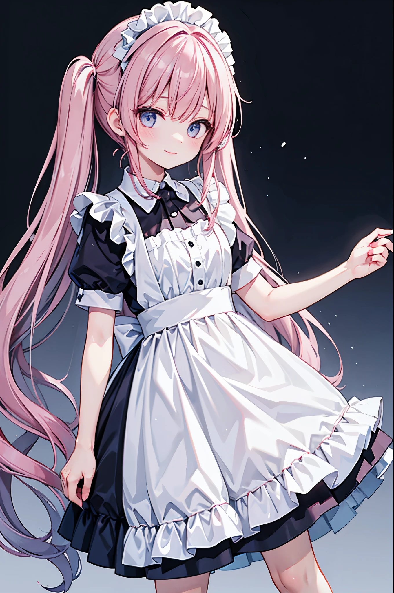 high resolution,smile,woman,woman1人,adult,cute, Twin tails, Pink Hair,BREAK,
Light blue eyes,BREAK,Maid clothes,BREAK,Facing forward,BREAK,Light blue background,
