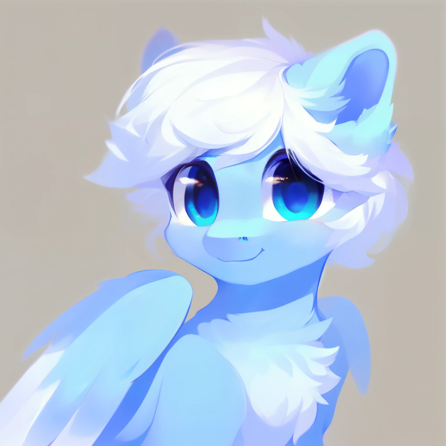 rating_safe, score_9, fluffy, feral pegasus pony, male,round cute face,Transparent blue body, White mane,Soft and delicate short hair,温柔的Blue Eyes,Blue Eyes,Smile。whole body,grace。young,Delicate。whole body立绘,Pure white background