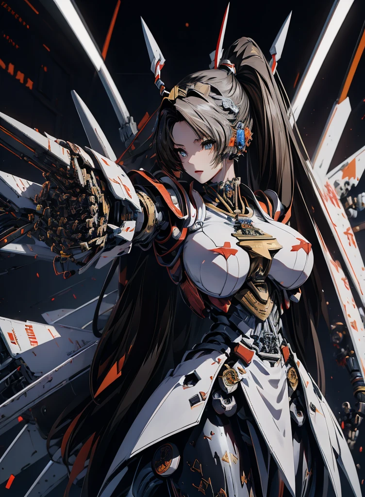 ((masterpiece)), ((最high quality)), ((Very detailedなイラスト)), ((Very detailedな背景)), ((Realistic lighting))、Rough skin, Very detailedな, Advanced Details, high quality, 最high quality, High resolution, 1080P, hard disk, beautiful,(War Machine),beautifulサイボーグの女性,Mecha Cyborg、(((Owns a large mechanical kunai:1.6)))、((attack posture:1.6))、((Cyber Bed Phone:1.6))、((Mechanical Headgear:1.6))、(((Android wearing heavy mirror-like mechanical armor:1.2)))、(((High ponytail:1.3)))、((Mai Shiranui:1.2))、(Attack behavior:1.6)、(((Combat Stance:1.6)))、((Throw a punch)) 、1 person、Age 25, Japanese Mature, beautiful指, beautiful長い脚, beautiful体, beautiful鼻, beautifulキャラクターデザイン, Perfect Eyes, Perfect Face, jewelry, See through, Looking at the audience, hair ornaments, king of fighters,
(Tabletop, 最high qualityの, 最high quality, beautiful and aesthetic: 1.2), Very detailed, More detailed,Proper body balance,Tabletop,超high qualityの出力画像,High resolution,Intricate details,とても繊細でbeautiful髪,Realistic photos,dream-like,Professional Lighting,Realistic Shadows,Focus Only,
(Big Breasts:1.2,) , Floating skirt,