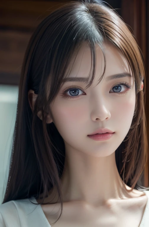 masterpiece、1 beautiful girl、Detailed eyes、Puffy eyes、Highest quality, 超High resolution, (Reality: 1.4), Cinema Lighting、Japanese、Asian Beauty、Super Beauty、Beautiful Skin、Slender、Body facing forward、(Surreal)、(High resolution)、(8k)、(Very detailed)、(Best illustrations)、(Beautiful and detailed eyes)、(Ultra-detailed)、 (wallpaper)、Detailed face、Bright lighting、Professional Lighting、View your viewers、Look straight ahead、