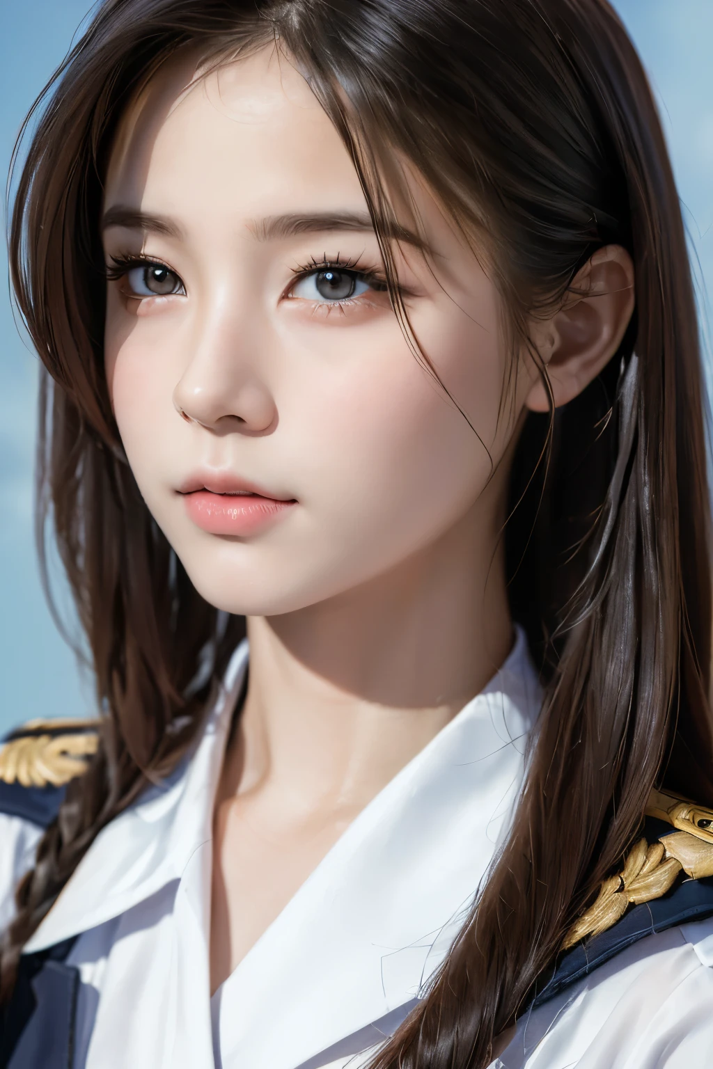 (masterpiece, best quality, super nice picture, photo realistic, detailed background:1.3),(complete anatomy:1.2),(very detailed),detailed beautiful eyes, break cute girl,shining body,dual wield,military uniform, break city,starry sky,