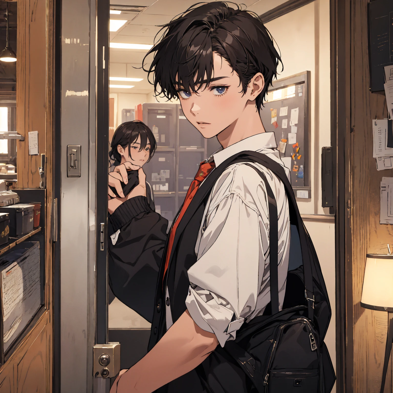 masterpiece , best quality , man , high school