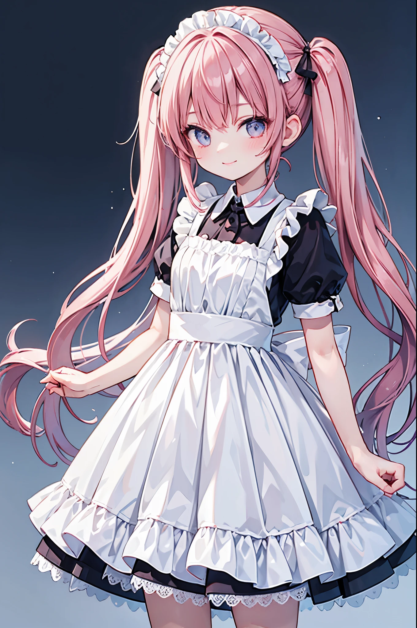 high resolution,smile,woman,woman1人,adult,cute, Twin tails, Pink Hair,BREAK,
Light blue eyes,BREAK,Maid clothes,BREAK,Facing forward,BREAK,Light blue background,