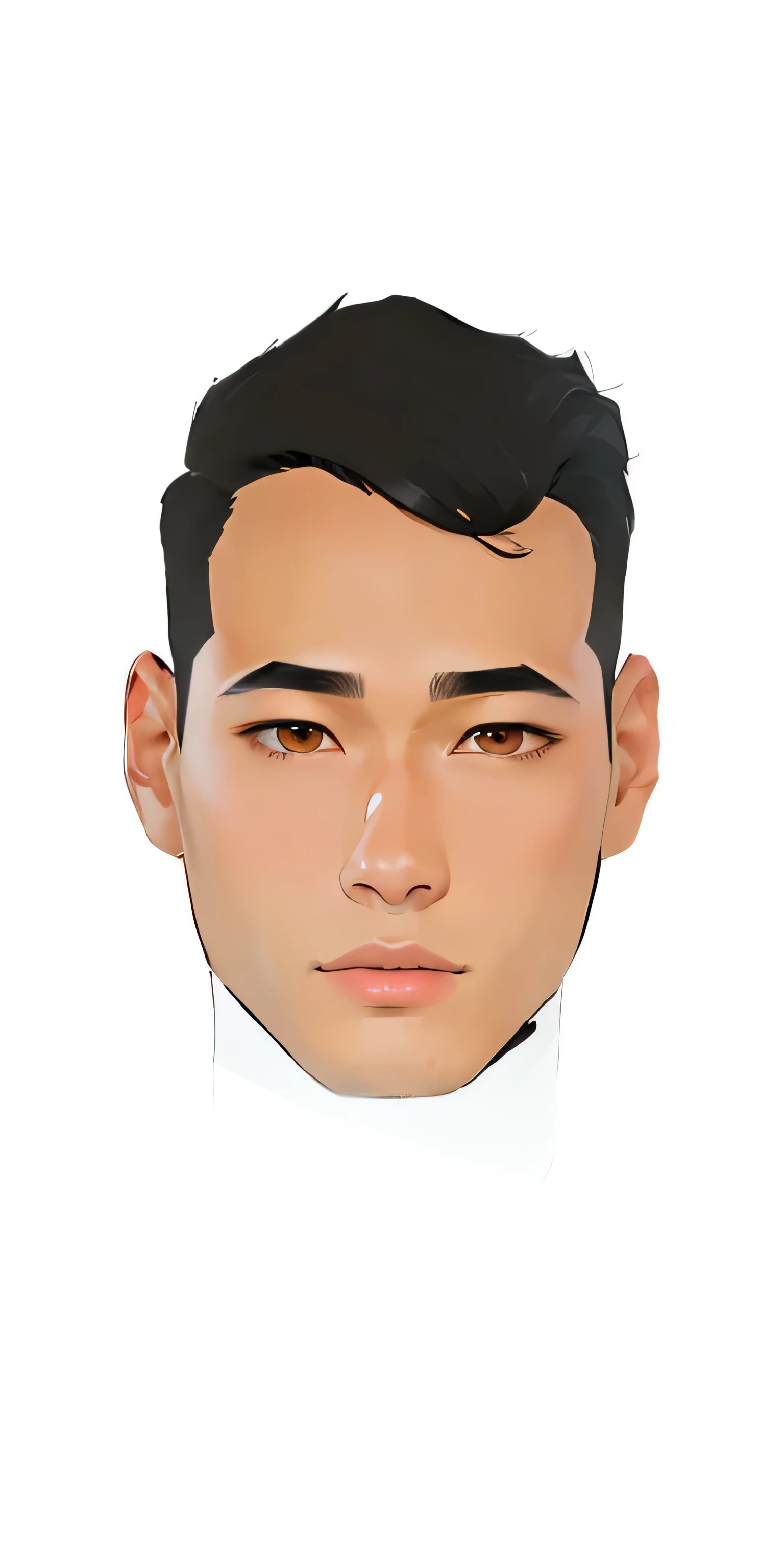 a cartoon image of a man with a black hair and a brown eyes, detailed face of a asian boy, handsome detailed face, detailed attractive face, accurate detailed face, boy with neutral face, south east asian with round face, detailed and symetric face, handsome young man face, male face, with very highly detailed face, medium skin tone, single realistic face