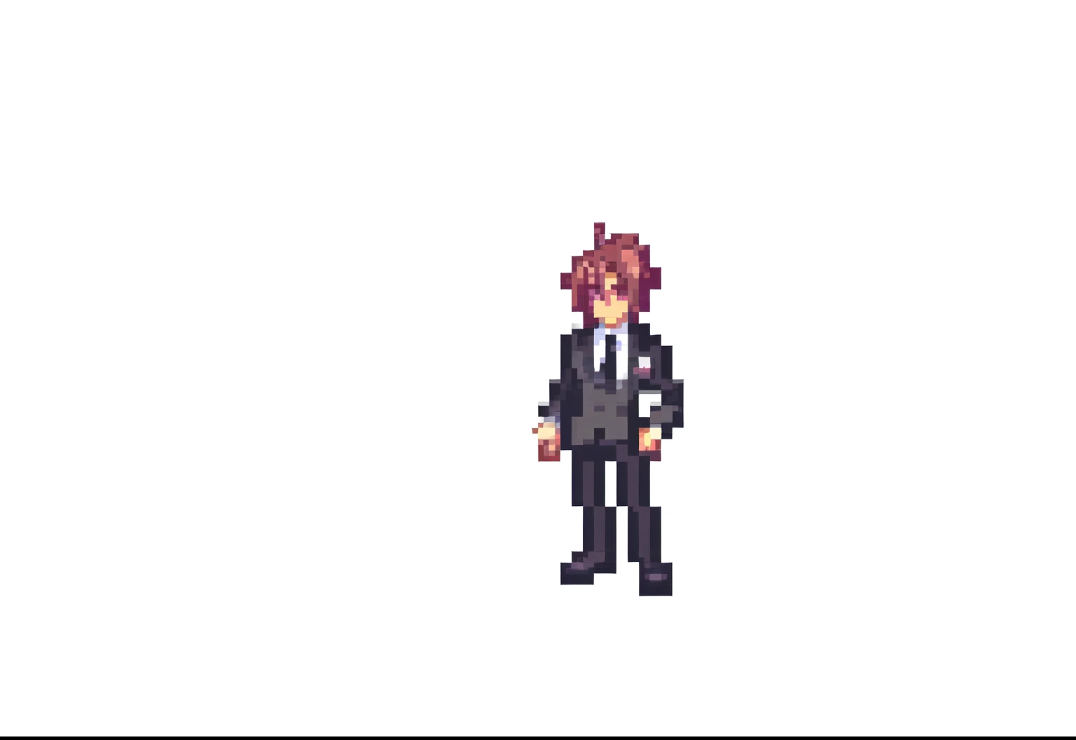 anime chaRacteR in a suit and tie standing in fRont of a black backgRound, 2 d sprite, visual novel spRite, whole body spRite, sprite 2 d, made in Rpg makeR, pixel art sprite, /R/pixelart, 2 d sprites, view(whole body + Zoom out), 2D anime style, 1 0 0 0 x 1 0 0 0 pixel art