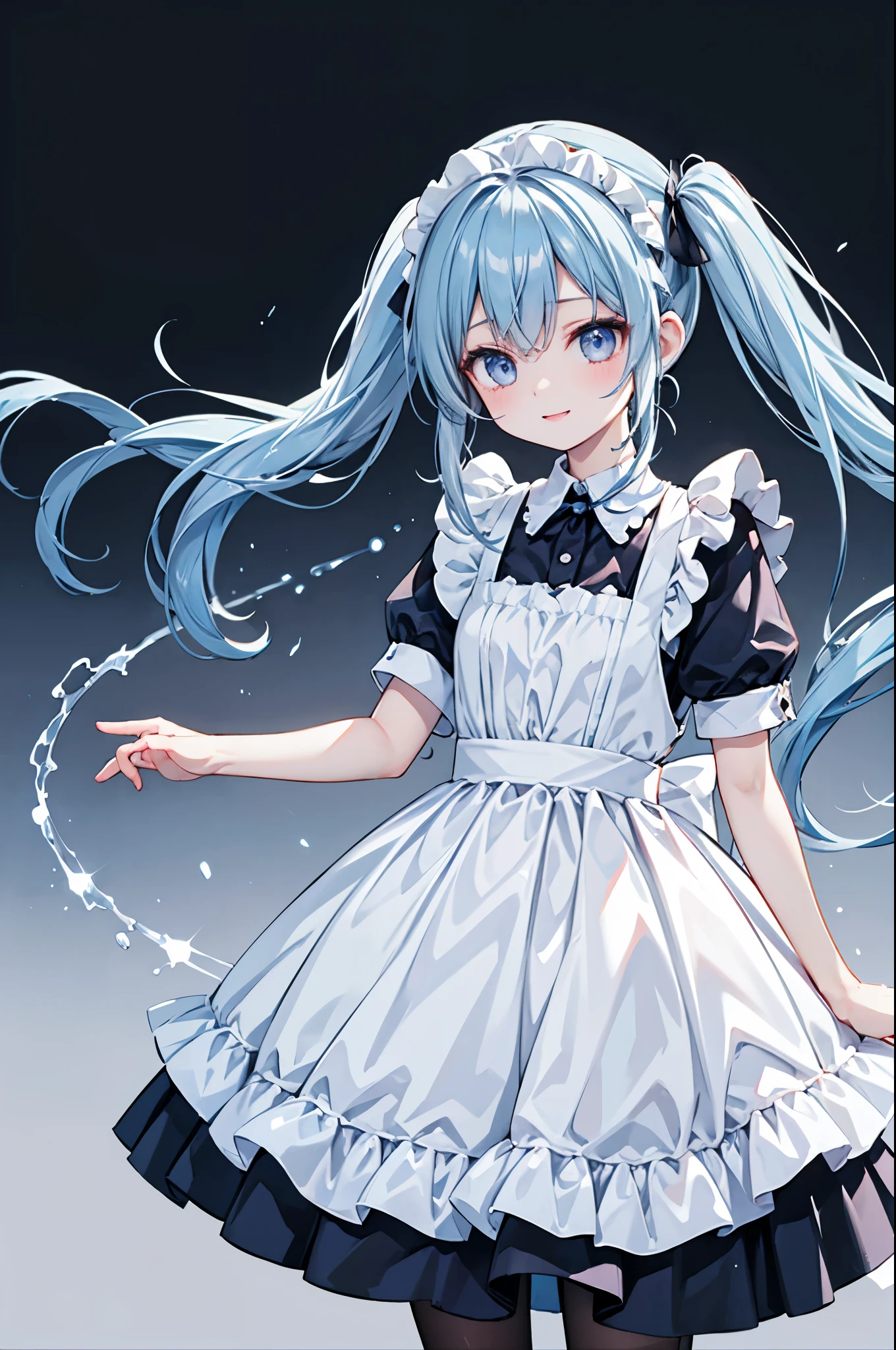 high resolution,smile,woman,woman1人,adult,cute, Twin tails, Light blue hair,BREAK,
Light blue eyes,BREAK,Maid clothes,BREAK,Facing forward,BREAK,Light blue background,