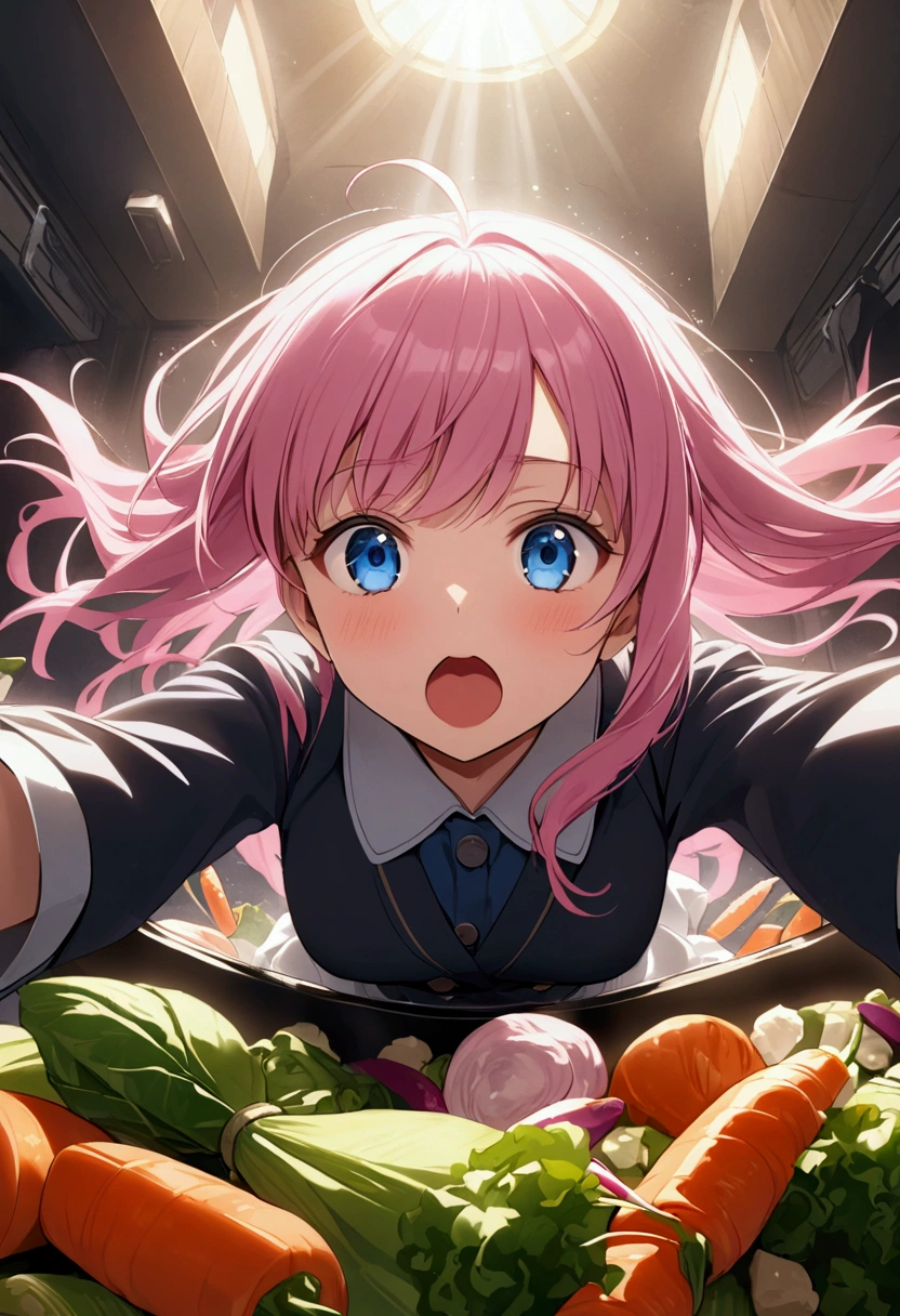 pickled vegetables、delicious、Girl with pink hair、blue eyes、Twin Drill、A scene from a movie