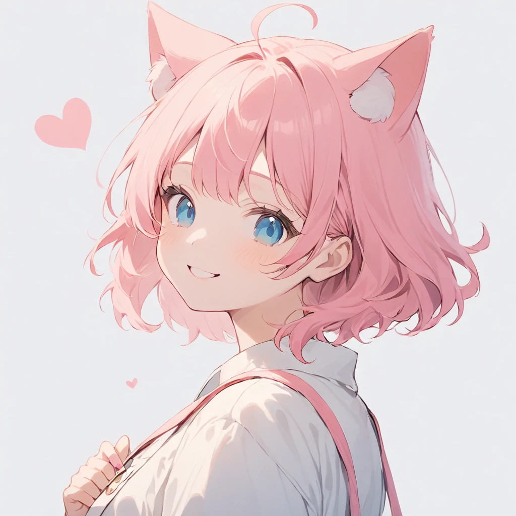 masterpiece, Highest quality, White background,Simple Background,

One girl, solo, Pink Hair,Cat ear,Double Peace,smile, 