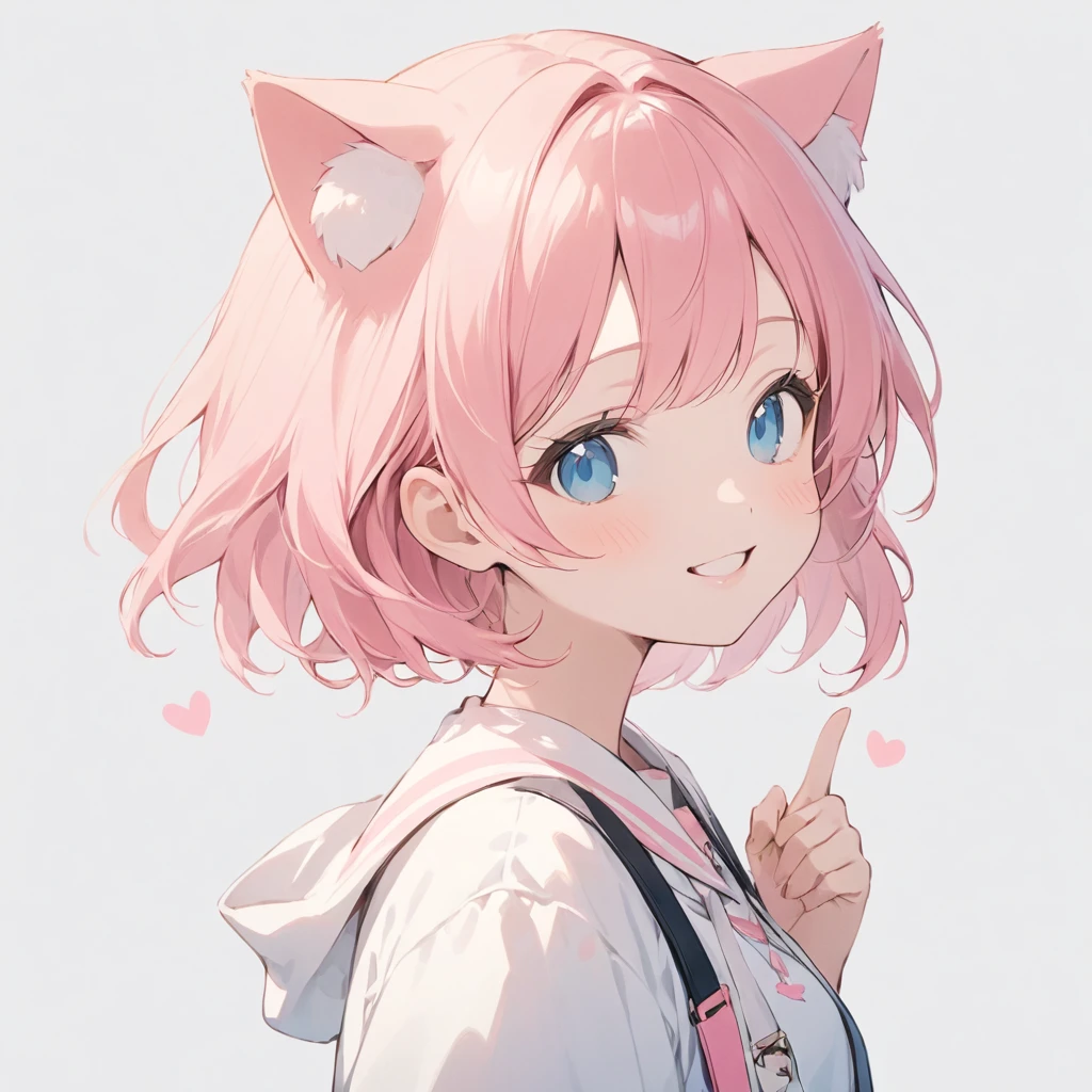 masterpiece, Highest quality, White background,Simple Background,
One girl, solo, Pink Hair,Cat ear,Double Peace,smile,