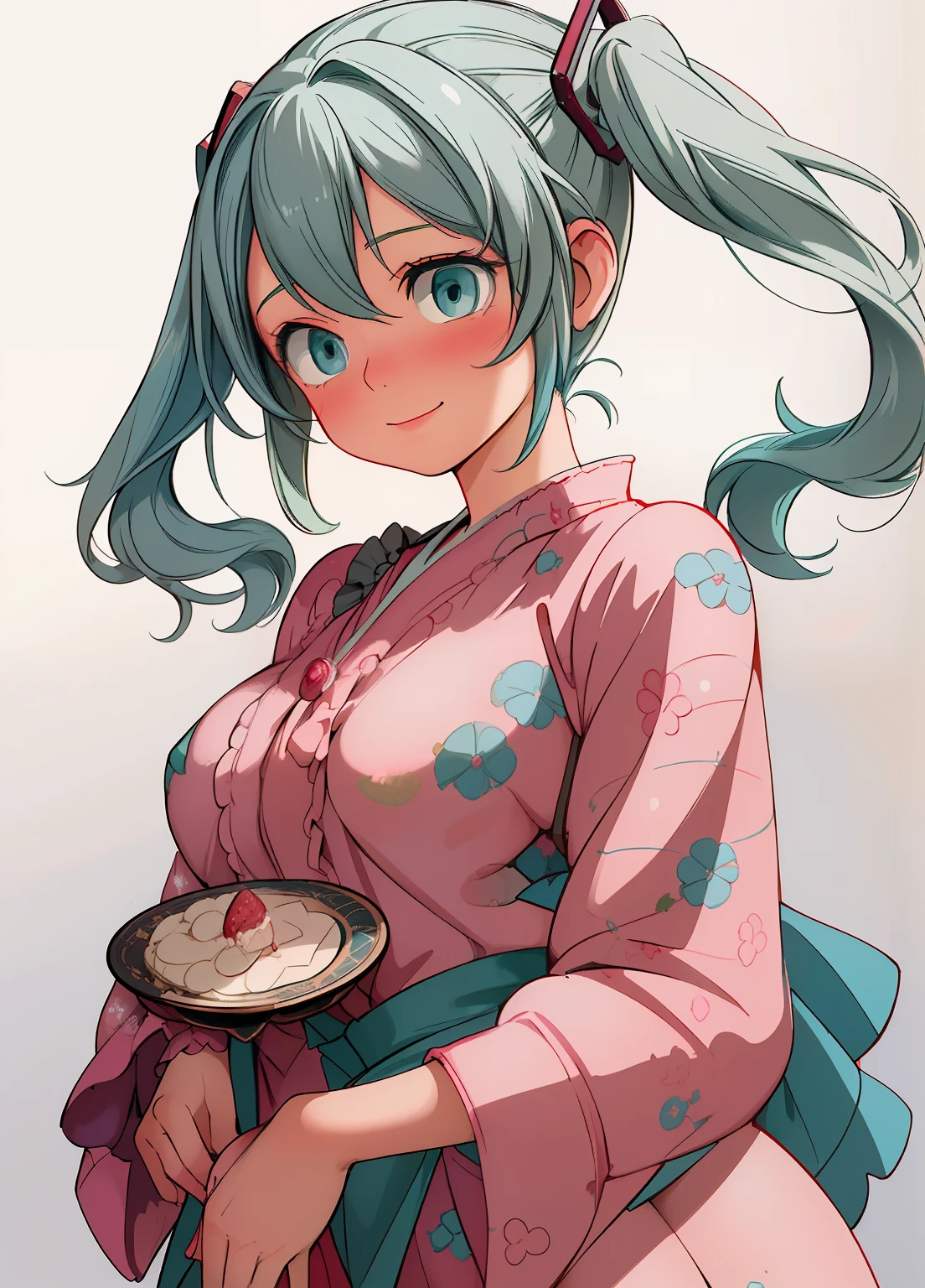(masterpiece、Highest quality、Highest quality、Official Art、Beautiful and beautiful:1.2)、(One girl:1.3)Hatsune Miku、Twin tails,Beautiful breasts, Katsushika Hokusai,9. Sweet Moments：Beautiful maiden in a maroon dress，holding a cake，She smiled.、I shared this delicious and sweet moment with my friends.。,Glossy old advertising poster, Vintage Posters, Poster Vintage, Retro Posters, enoch bolles, 1940s propaganda posters, Joseph Brant, inspired by Art Frahm, beautiful retro art, art deco poster, Vintage Posters style, Hidden Ads 