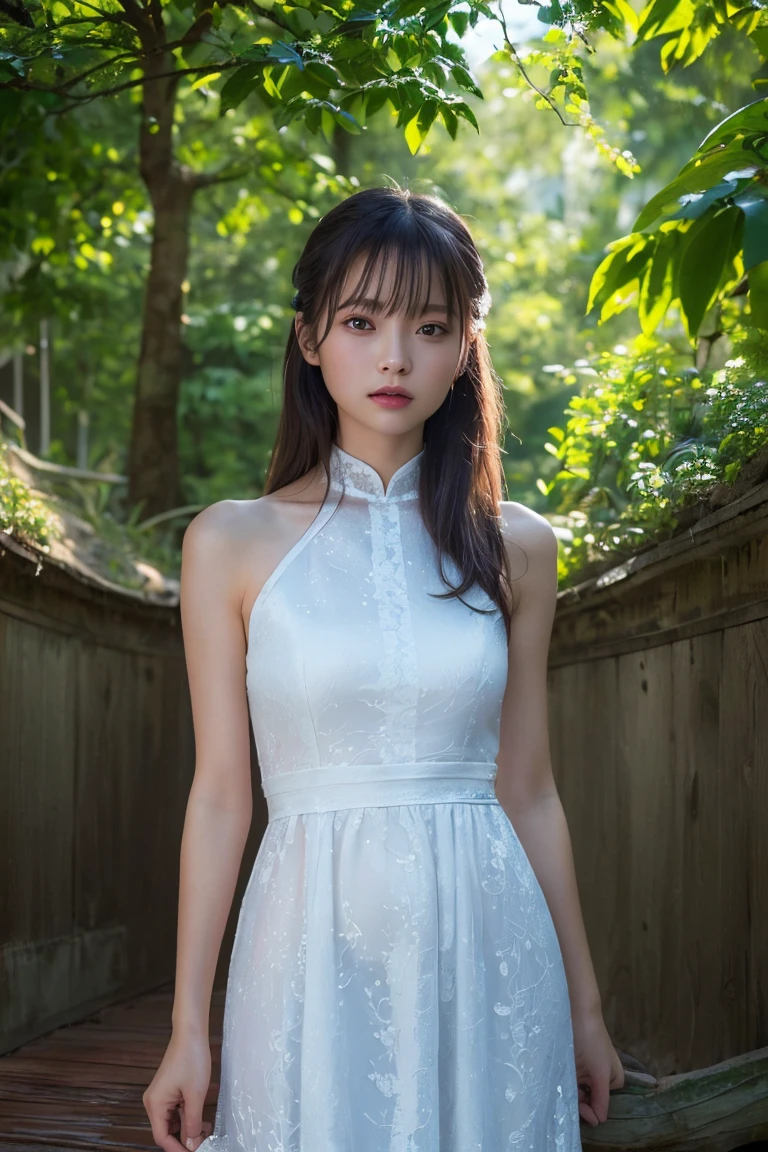 (Highest quality:1.4),(masterpiece:1.4),(Realistic:1.4),(Realistic:1.2),(超High resolution, RAW Photos:1.4),(High resolution, Very detailed:1.2),(8k:1.2),Movie Photos,a photo of a dark-haired,One Girl,alone,wear ,((China dress))、((Upper Body:1.3))
