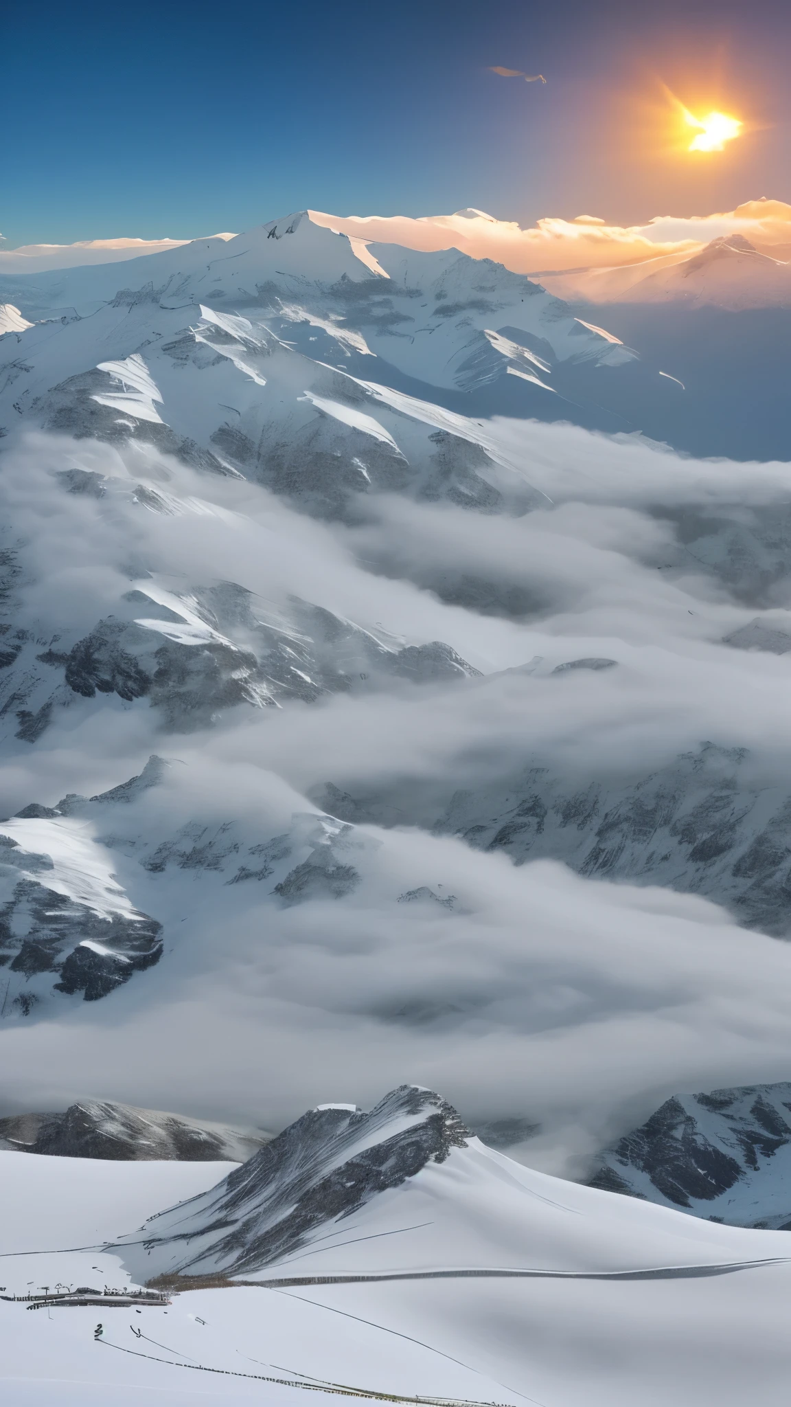 Snowfield、The Alps、Snow Mountain、Snowstorm、Wind、Sunset