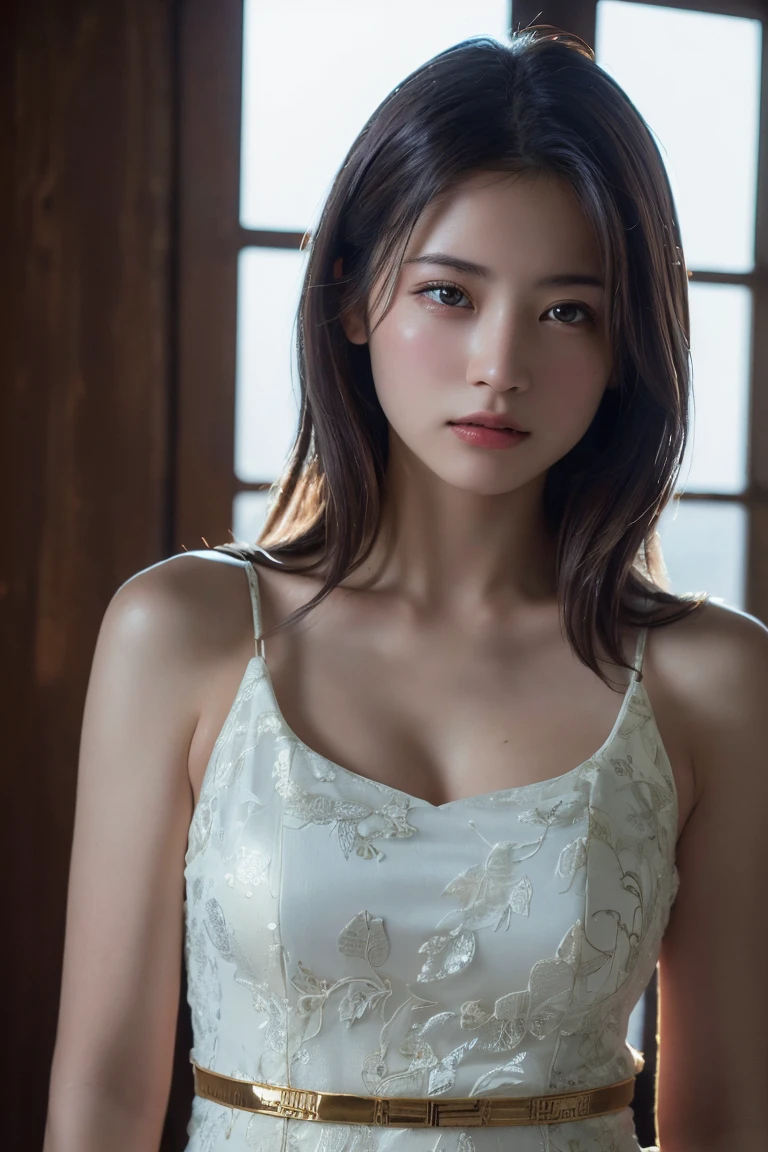 (Highest quality:1.4),(masterpiece:1.4),(Realistic:1.4),(Realistic:1.2),(超High resolution, RAW Photos:1.4),(High resolution, Very detailed:1.2),(8k:1.2),Movie Photos,a photo of a dark-haired,One Girl,alone,wear ,((China dress))、((Upper Body:1.3))