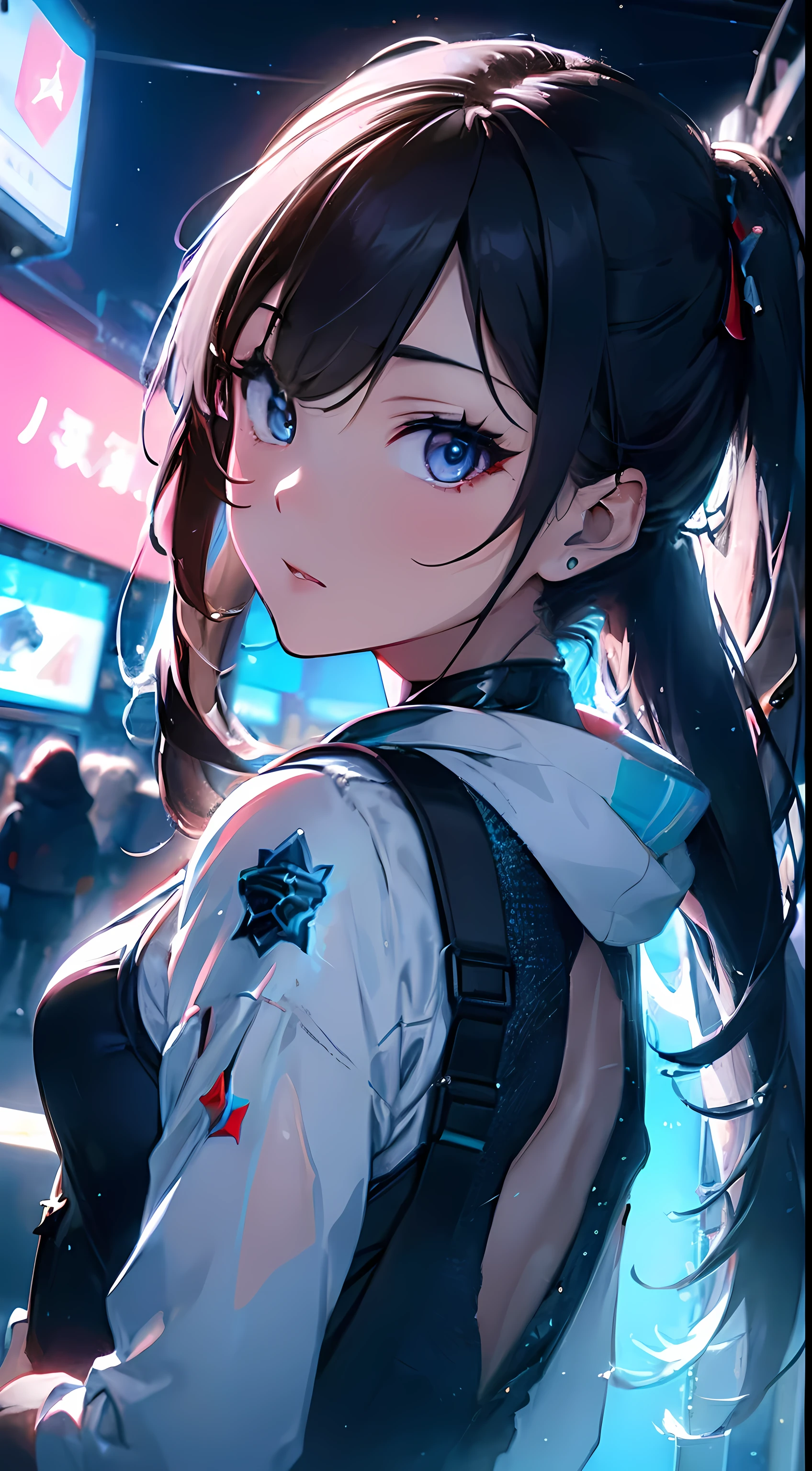 Danheng Honkai Star Rail, face, beautiful detailed eyes, detailed lips, futuristic landscape in neon colors, holographic projections, cyberpunk style, vibrant atmosphere, high-res, HDR lighting