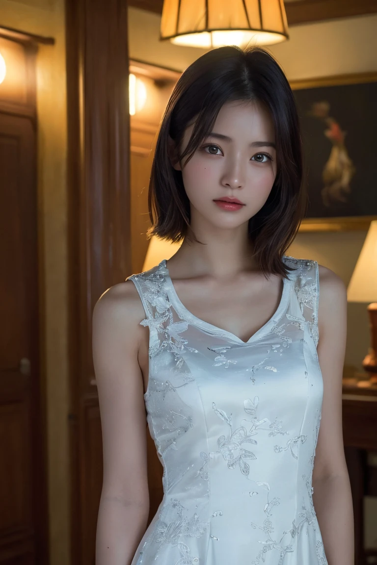 (Highest quality:1.4),(masterpiece:1.4),(Realistic:1.4),(Realistic:1.2),(超High resolution, RAW Photos:1.4),(High resolution, Very detailed:1.2),(8k:1.2),Movie Photos,a photo of a dark-haired,One Girl,alone,wear ,((China dress))、((Upper Body:1.3))
