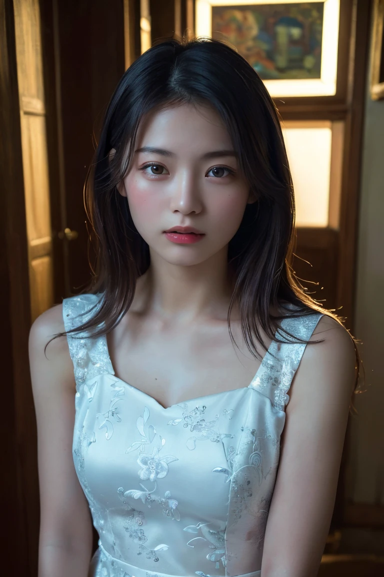 (Highest quality:1.4),(masterpiece:1.4),(Realistic:1.4),(Realistic:1.2),(超High resolution, RAW Photos:1.4),(High resolution, Very detailed:1.2),(8k:1.2),Movie Photos,a photo of a dark-haired,One Girl,alone,wear ,((China dress))、((Upper Body:1.3))