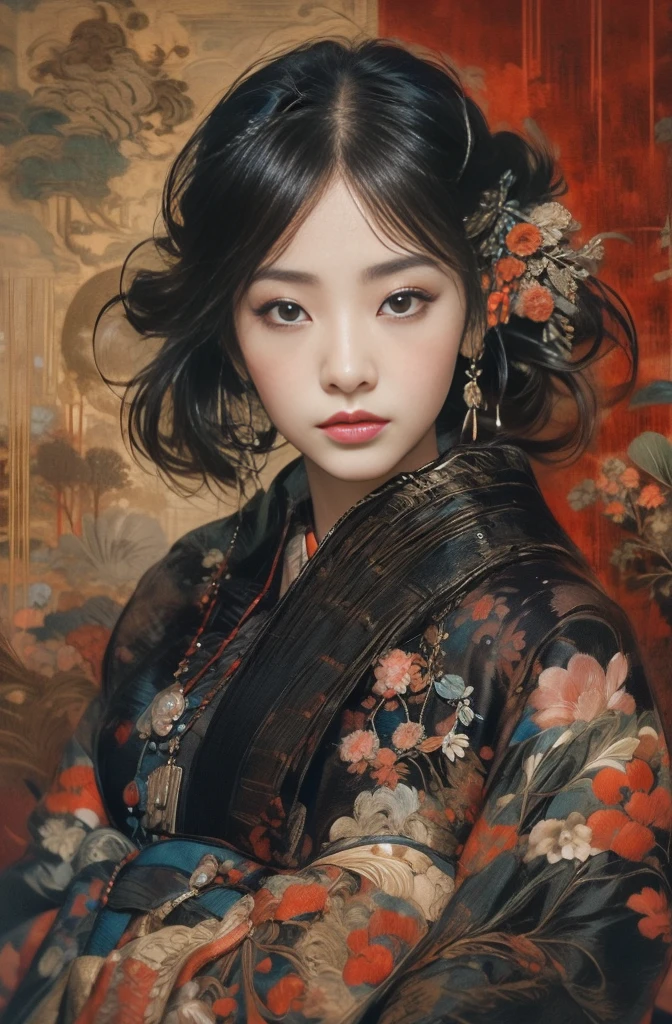 red and black keynotes, fashion show, Mode, Urban Style, 1人のBeautiful bob cutの女性が立っている, mysterious beautiful woman, Beautiful bob cut, Very sharp beauty, A woman from a distinguished family in the 1920s, pretty much beautiful face, Sharp eyes with long slits, Very delicate and beautiful eyes, Captivating woman, Very stylish woman, Elegant and noble beauty, Japanese and Western, Japanese style dress, A woman who looks about 27 years old, Five fingered hand, Gorgeous and luxurious, Chen Yifei, Female painting, Vivid and colorful paintings, Glamorous and luxurious, eiko ishioka, yuuki hagure, Ishida Sui with black hair, takeyuki kanda, inspired by Miwa Komatsu, Kazami Yuuka, Yoshitomo Nara, Yaoi Kasuma, Akiko Takase, Kazue Kato, Paintings from Nakahara Nantenbo, tumbler, What it is?, kimi takemura, For whom???, Yoshitomo Nara, chiho ashima, Aoi Ogata, kiyoko suzuki, Ishida Sui with black hair, Chen Yifeiに影響を与えた作品, Works that influenced Francesco Hayes, Inspired by Hendrik Terbruggen, Jean=Works that influenced Auguste Dominique Ingres, Works that influenced Liu Jun, Jean=Works that influenced Auguste Dominique Ingres, artwork in the style of Switzerland, by ヤン・J, Switzerland, Beautiful Art UHD 4K, Detailed painting 4k, Beautiful digital art, Beautiful artwork illustration, Switzerland masterpiece, By Chen Yanjun, Lee Song, Highest quality, The perfect angle, Perfect composition, Best Shot, Official Art, Cinematic Light, Figurative art, Beautiful and expressive paintings, Beautiful artwork illustration, wonderful, Cool Beauty, clear, Muromachi Fantasy, mysterious, Highest quality, Official Art, Extremely delicate and detailed painting style, Beautiful and subtle effects, Elegant and beautiful painting art, The pinnacle of painting beauty, Perfect light, Perfect composition, The perfect angle, Perfect subject, Best Shot, Female Solo, Sharp contours, Face close-up