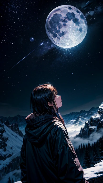 moon、Night Sky、Mountain、The stars are beautiful、mysterious、